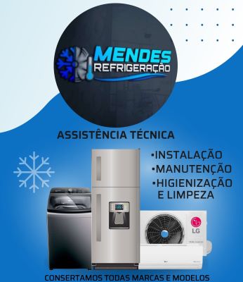 Arte com logo da Mendes Refrigeração - Serviço de Assistência Técnica em máquina de lavar, geladeira e ar condicionado