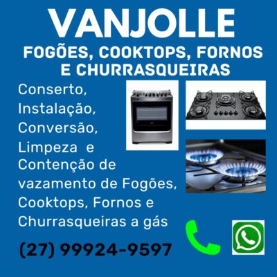 Cartaz de divulgação do prestador de serviço Vanjolle - Conserto de fogão, cooktop, forno e churrasqueira